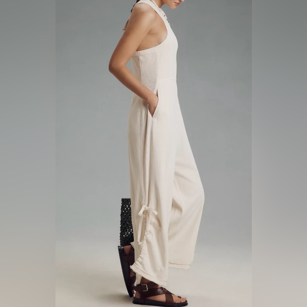 Anthropologie Daily Practice Horizon Wide-leg Jumpsuit Ivory Pockets Boho Small - Picture 4 of 12